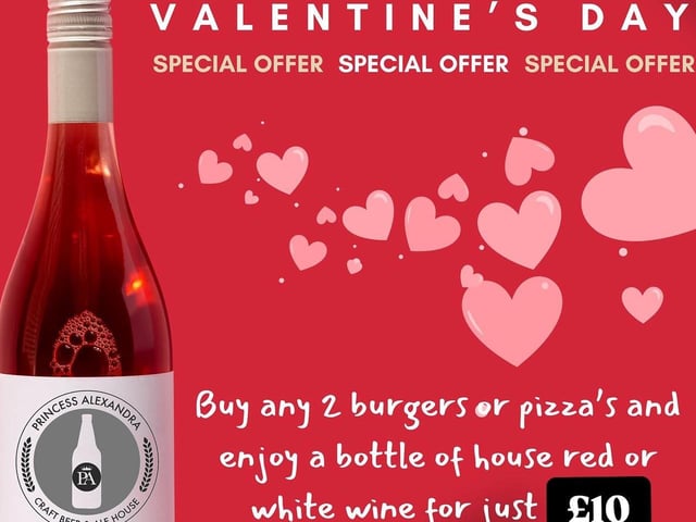 The beloved beer garden and pub has a Valentine’s offer too this year. Buy two main meals and get a bottle of wine for only £10. Perfect for a daytime date. Simply call or message to book yourself in. Phone 01604 245485 or search Princess Alexandra Northampton on ‘Facebook’.