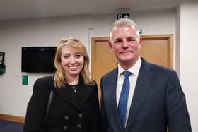 South Northants MP Sarah Bool and Daventry MP Stuart Andrew attended to speak in objection to parking charges being introduced in market towns. Credit: Nadia Lincoln LDRS