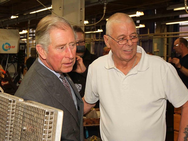 Prince Charles visiting Crockett and Jones shoe factory in Perry Street, Northampton