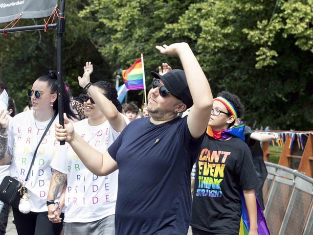 A parade made its way through the town centre before finishing at the university's Waterside campus as Northampton Pride took place on Saturday July 8, 2023.