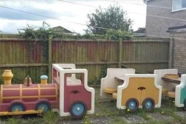 This is what the train table looked like when Jemma first rescued it from a former McDonald's employees back garden in Boothville in 2022