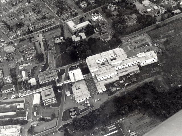 Aerial view over Northampton General Hospital 1980