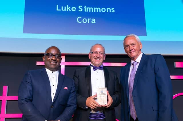 L-R: Kunle Barker, Unlock Net Zero Ambassador, Luke Simmons and award sponsor Ron Beattie