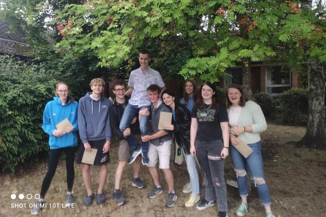 Students celebrating A-Level results at Sponne in Towcester.