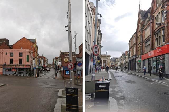 The new traffic enforcement cameras are in position in Marefair (left) and in Gold Street (right) and are both set to be switched at some point this month.