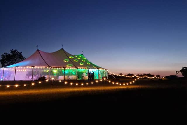 Wakelin Farm Weddings & Events Venue features a sailcloth tent with 360 degree panoramic views of the stunning countryside.