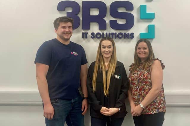 Jordan Leonard, Leila Souch and Emma Speirs are pictured inside the offices of 3RS IT Solutions.