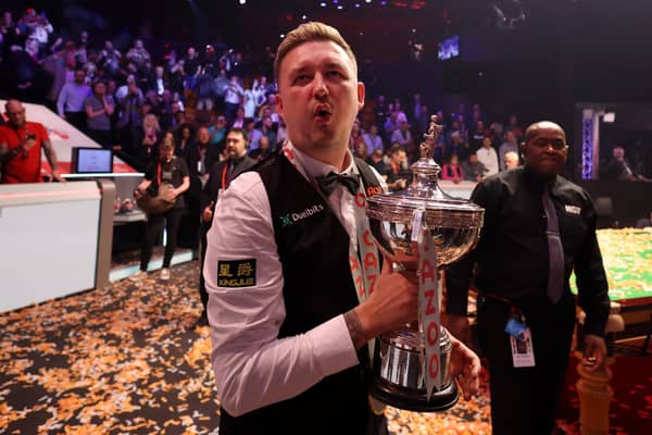 Kyren Wilson celebrates after winning the Cazoo World Snooker Championship