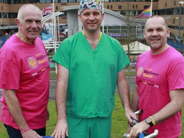 (left to right) Darryl Claypole, Dr Stuart Smith, Tom Claypole at Queen’s Medical Centre (QMC) in Nottingham