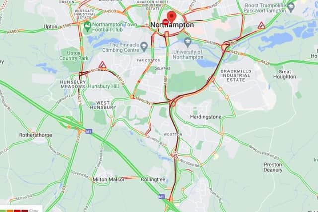 The A45 in Northampton is at a standstill