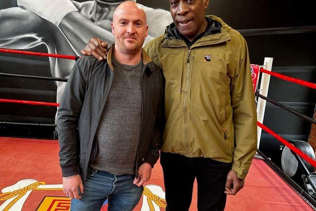 Sam Sayer, Chair of Give Northants with Frank Bruno