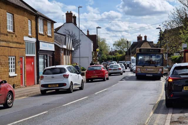 Works are taking place at the St Luke's roundabout in Main Road, Duston, causing backed up traffic in the area.
