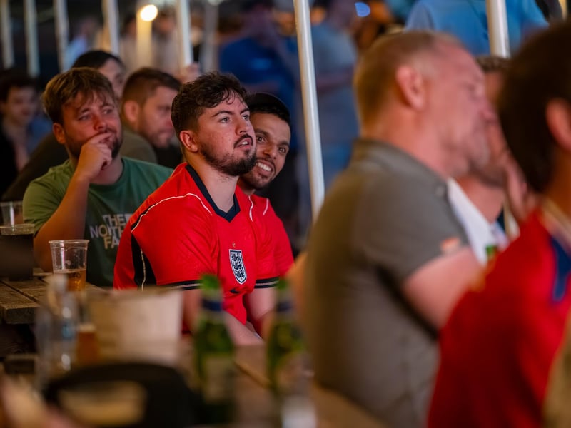 Football fans watching England vs Panama in the garden of The Black Prince in Northampton on Saturday, June 27, 2026. Photo by David Jackson.