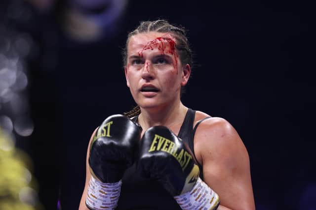 Chantelle Cameron had to deal with a bad cut to her forehard (Picture: Mark Robinson / Matchroom Boxing)