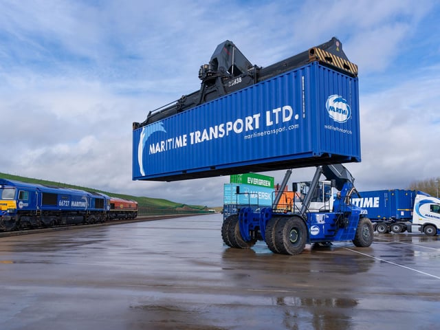 Maritime Transport Reach Stacker and Maritime-Liveried Locomotive