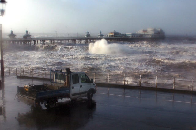 Gale force winds batter Blackpool Promenade in January 2007