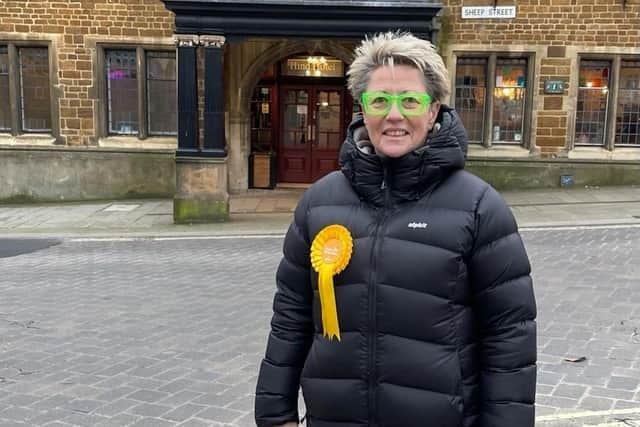 Lib Dem candidate Ana Savage Gunn in Rushden. Credit: West Northants Liberal Democrats & North Northants Liberal Democrats