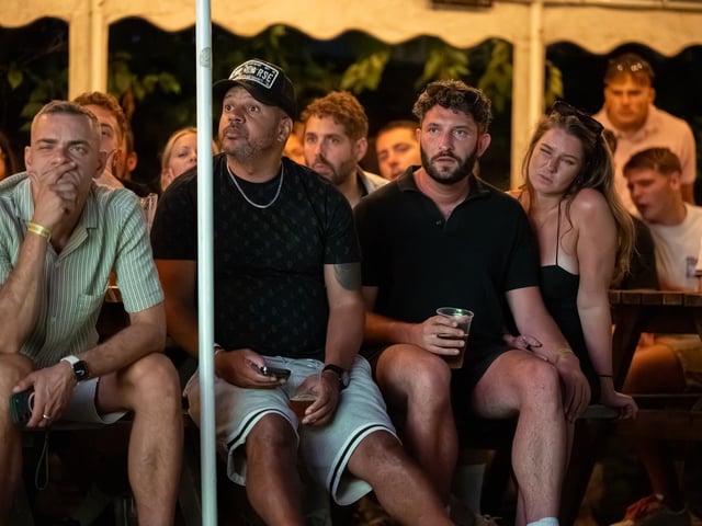Football fans watching England vs Norway in the garden of The Black Prince in Northampton on Saturday, July 11, 2026. Photo by David Jackson.