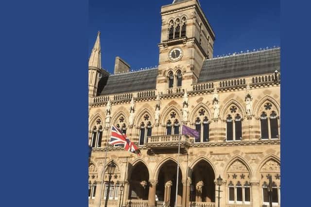 Purple flag outside The Guildhall
