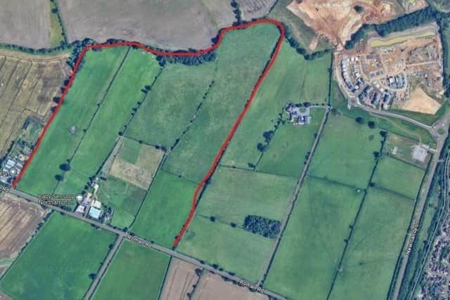 The first 100 homes are earmarked to be built within the red boundary, according to plans. With the remaining 350 spread out across the remaining fields.