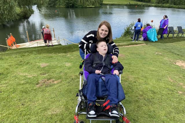 The founder of Harry’s Pals, Hayley Charlesworth, pictured with Harry at Bare Hill Lakes.