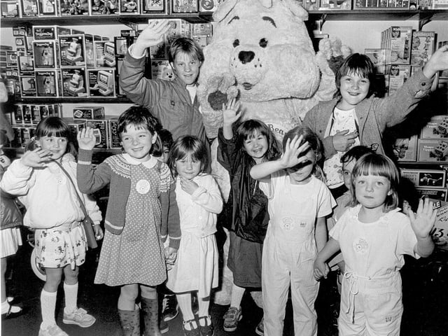 Children meet Care Bear at the Co-op toy department, 1986