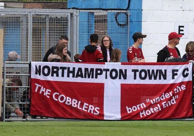 Northampton Town fans look on prior to kick off during the Sky Bet League Two match between Barrow AFC and Northampton Town at Holker Street on May 07, 2022.