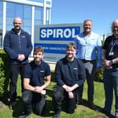 Group back row L-R Spirol Manufacturing Manager Bob Salter, Spirol UK MD Simon Ward and Tresham Coll