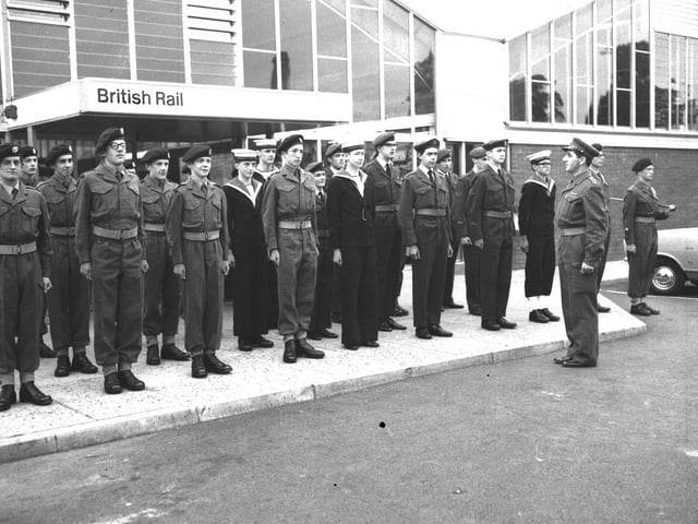 Northampton Grammar School cadets leave for camp at Castle Station, July 19, 1967
