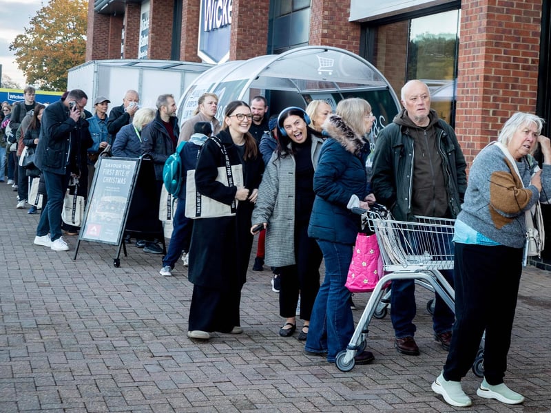 Chronicle & Echo photographer Kirsty Edmonds captures dozens of shoppers queuing outside the new M&S Foodhall at Riverside Retail Park, Northampton, as it opened at 8am on Wednesday, October 21.