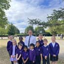 Dale Johnson, Principal, with pupils at Sunnyside Primary Academy