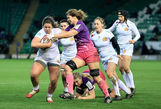Sarah Hunter getting stuck in for Loughborough against Exeter at the Gardens