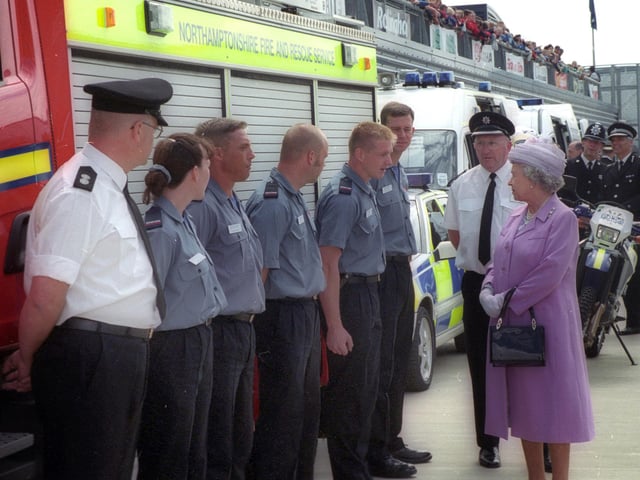 Queen's Visit 2001 to Rockingham Motor Speedway meeting Northamptonshire Fire and Rescue