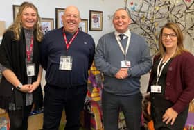 L to R: Tess Letherbarrow and Mark Gosling from the Government of Jersey with Castle Academy headteacher Daniel Lugg and Castle SENDco Kirsty Craven