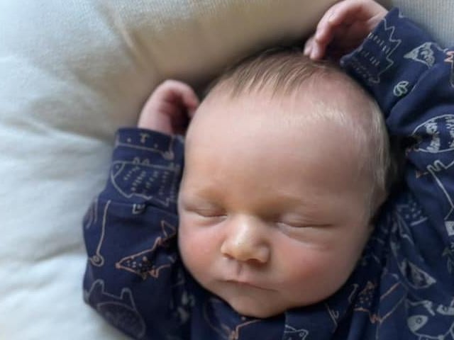 Finn born at 11.28am on September 24, at Northampton General Hospital, weighing a "whopping" 11lbs 3oz. Staff were "shocked".