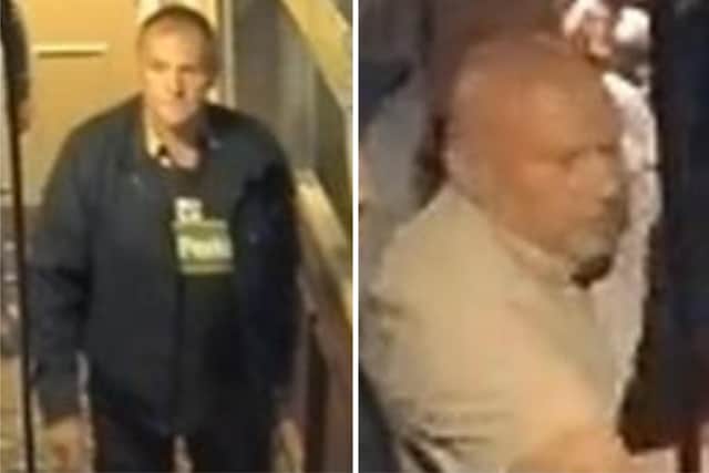 Northamptonshire Police want to contact two men spotted on CCTV cameras who they believe could be witnesses to a brutal attack in The Sevens pub