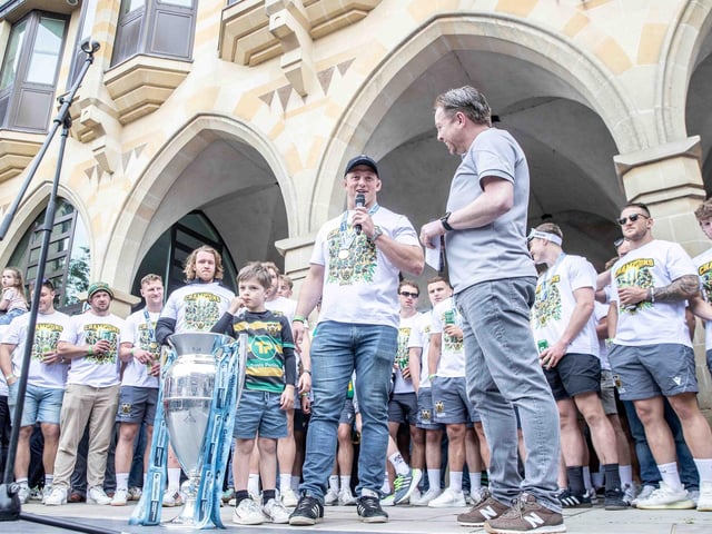 Saints players, coaches and staff celebrated with fans in Northampton town centre on Sunday (June 9) after winning the Gallagher Premiership title at Twickenham on Saturday (June 8).