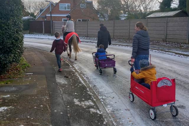 Last years Christmas hampers being delivered in the Northampton Village of Spratton.