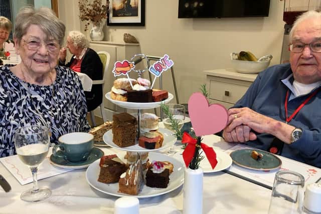 Colin and Phyllis celebrating Valentine's Day at Brackley Care Home