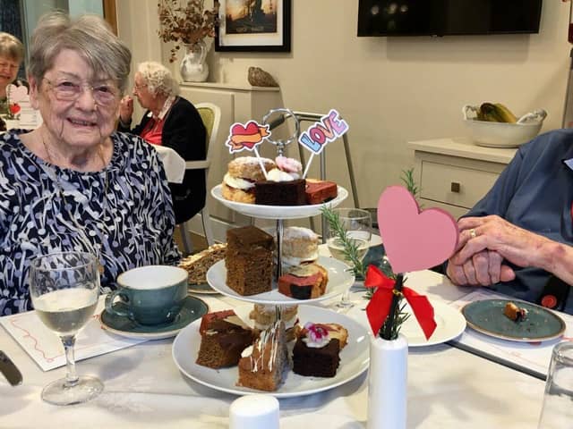Colin and Phyllis celebrating Valentine's Day at Brackley Care Home