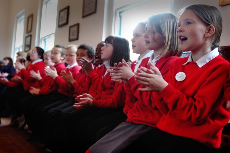 A "Singing for the Brain" session at Beamish Museum featuring students from Bernard Gilpin Primary School, Houghton. They joined care home residents to enjoy music and singing hosted by the Alzheimer's Society in 2013.