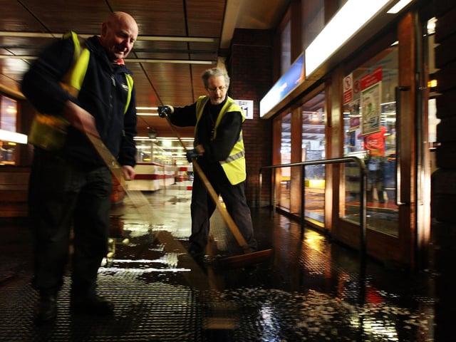 Clean up operation at Greyfriars Bus Station in 2013 after burst pipe flooded the terminal and some offices on the ground floor.