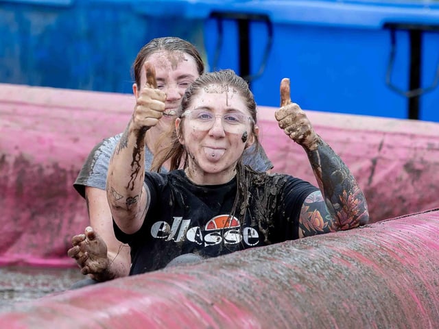 All smiles as participants tackled obstacles during Race for Life's Pretty Muddy on Saturday July 13, 2024 in Abington Park.