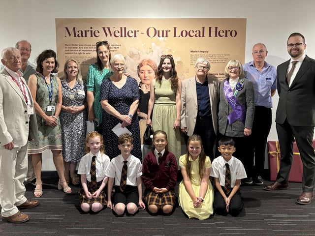 Celebrating the life of Marie Weller with the unveiling of a stunning mural. Guests included Marie Weller's Great Nephew and Niece.