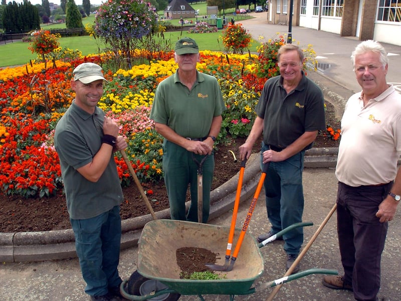 The gardening team back in August 2007. Pictures are, from left, Kev Lenton, Michael Clarkson and Bert Woolley, with head gardener Chris Shatford.