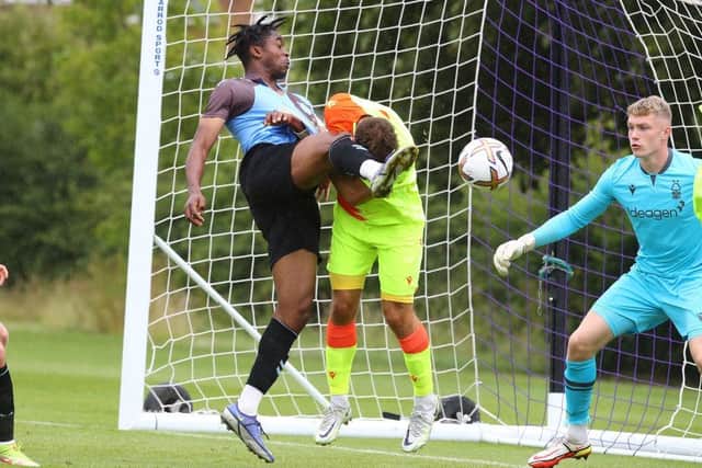 Peter Abimbola goes close during Saturday's game.