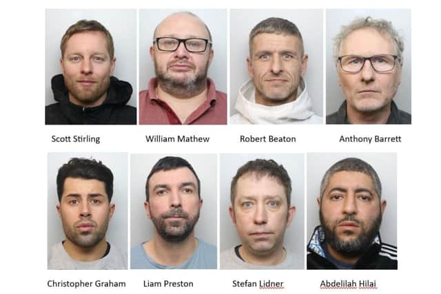 Eight members of the Corby cocaine gang have been given jail terms. They are Scott Stirling, William Mathew, Robert Beaton, Anthony Barrett, Christopher Graham, Liam Preston, Stefan Lindner and Abdelilah Hilali. Image: EMSOU
