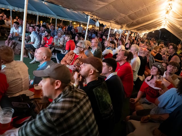 Football fans watching England vs Norway in the garden of The Black Prince in Northampton on Saturdy, July 11, 2026. Photo by David Jackson.
