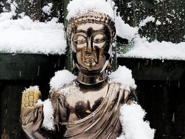 Kym Ward's Buddha in the snow.