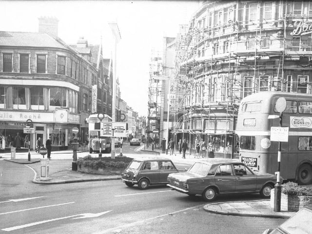 Gold Street-Drapery junction, Northampton town centre, October 10, 1968